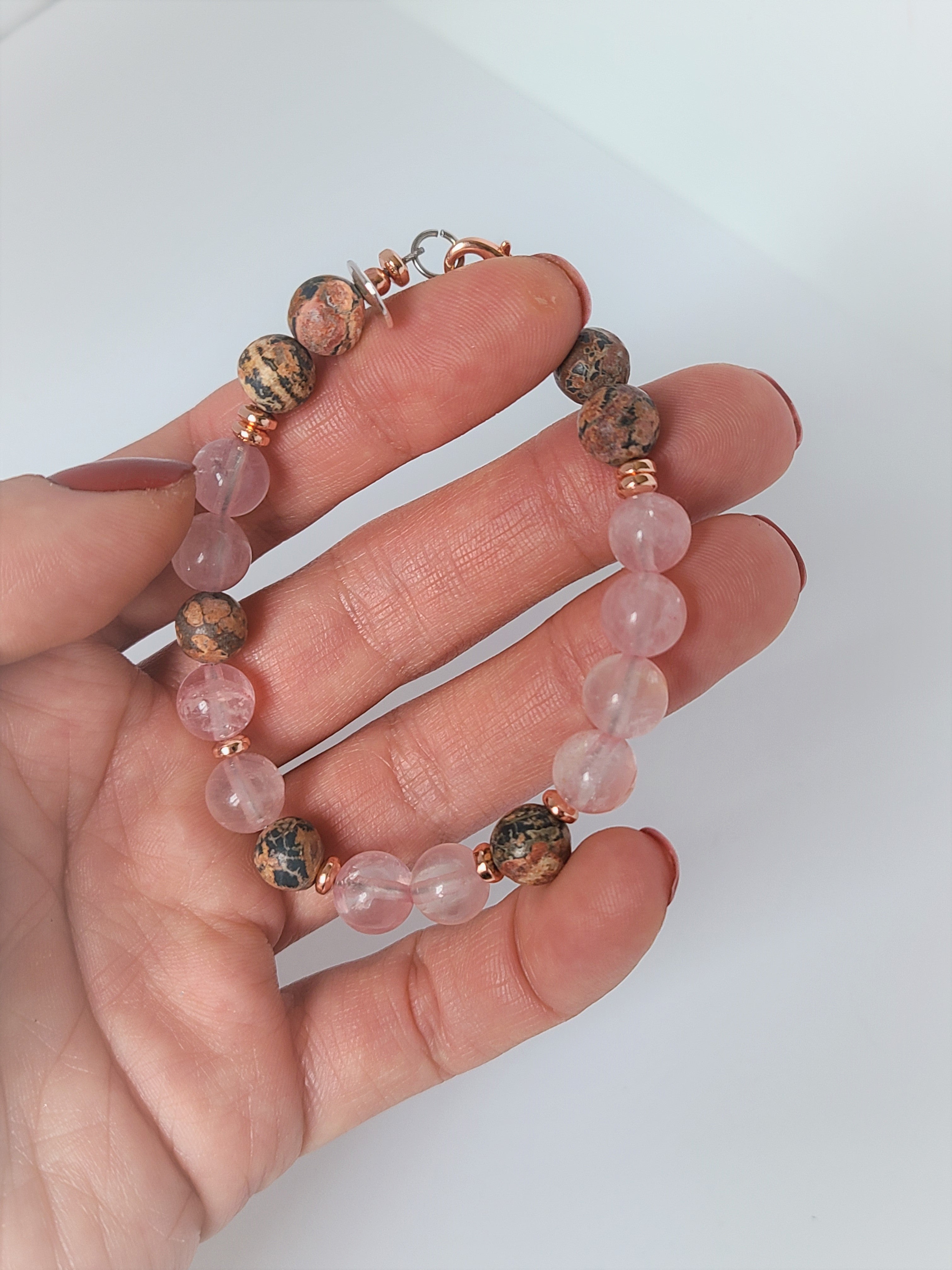 Rose Quartz & Leopard Jasper Bracelet - NovaSmartLinks