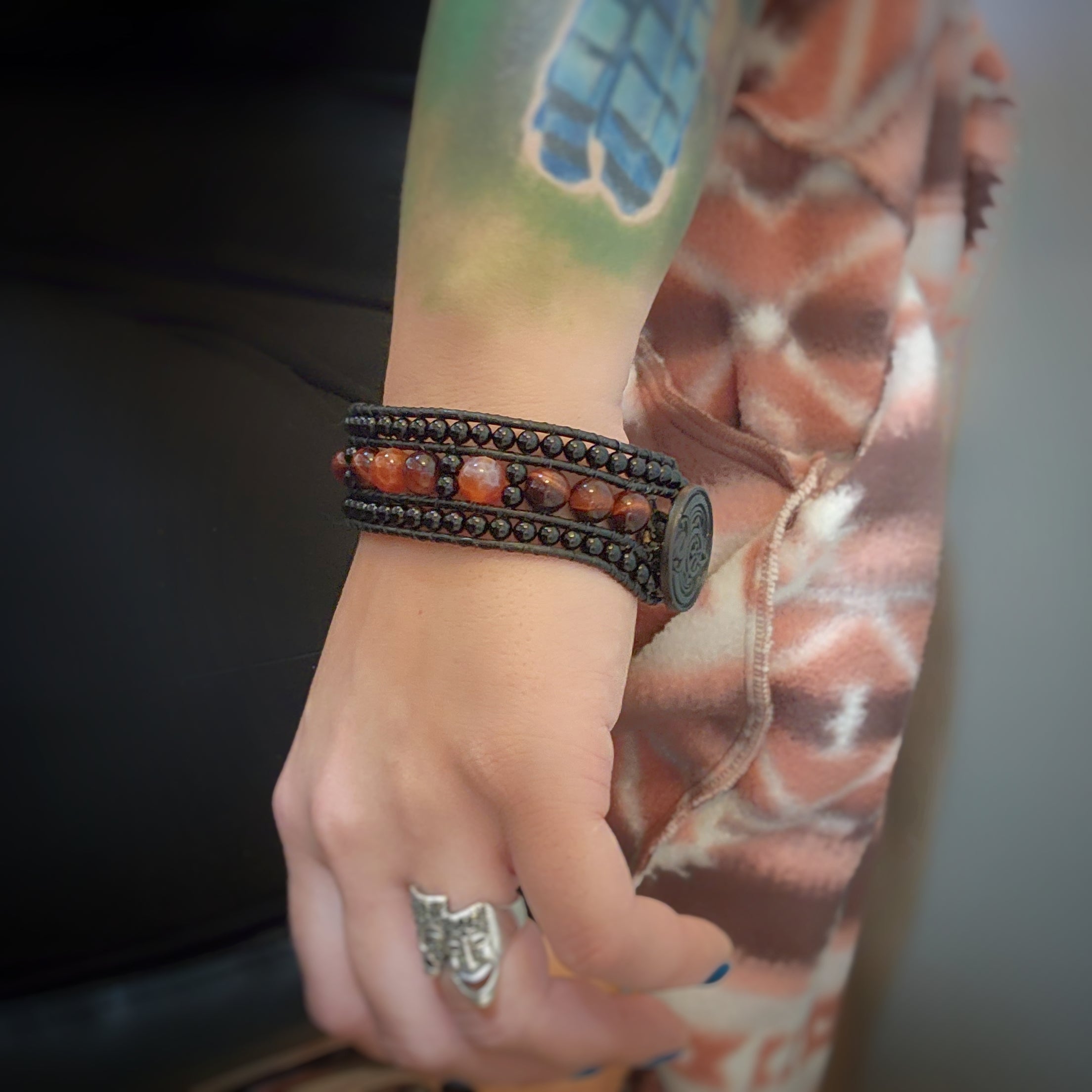 Tiger's Eye & Fire Leather Bracelet - NovaSmartLinks