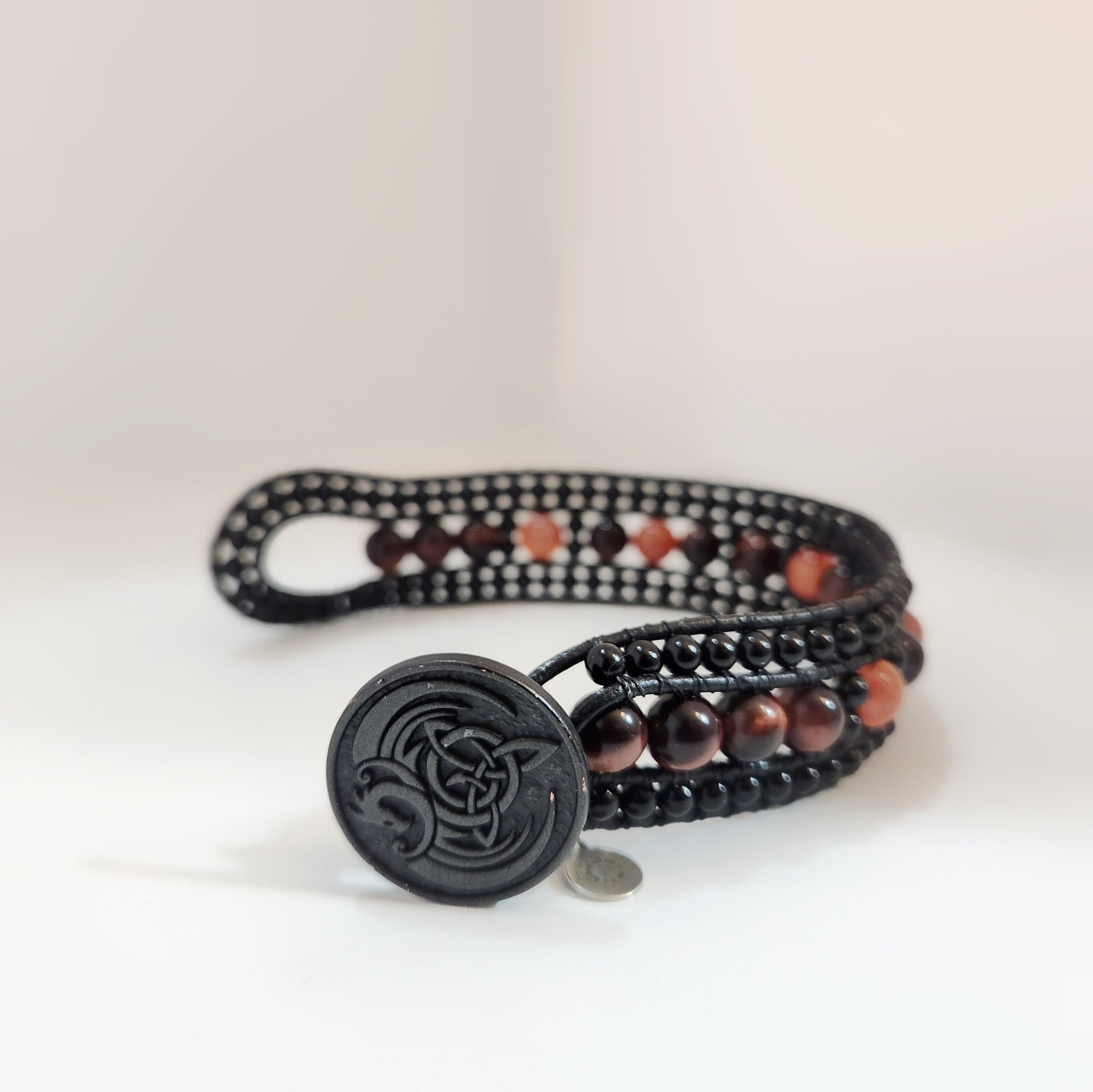 Tiger's Eye & Fire Leather Bracelet - NovaSmartLinks