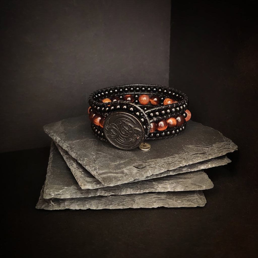 Tiger's Eye & Fire Leather Bracelet - NovaSmartLinks