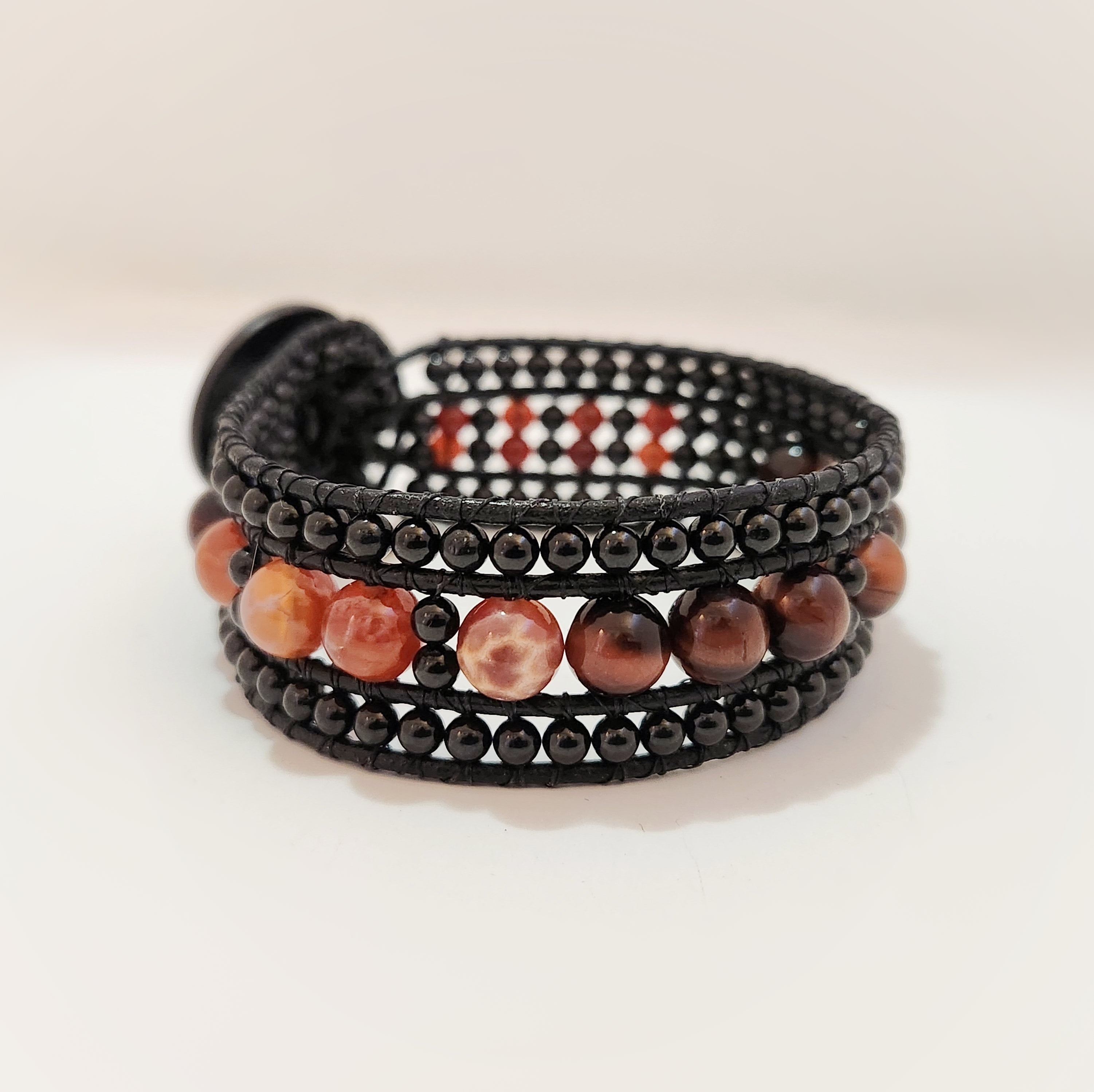 Tiger's Eye & Fire Leather Bracelet - NovaSmartLinks