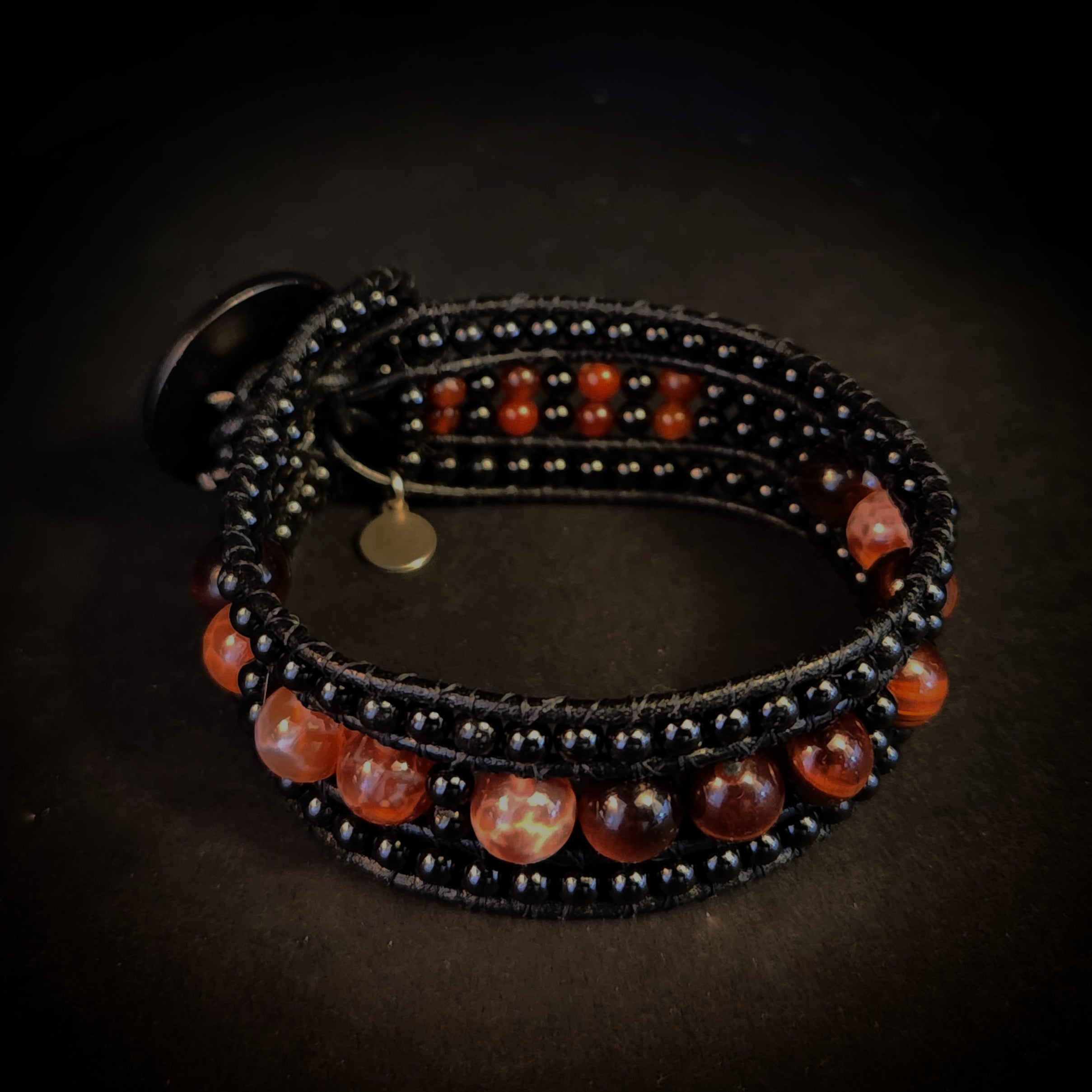 Tiger's Eye & Fire Leather Bracelet - NovaSmartLinks