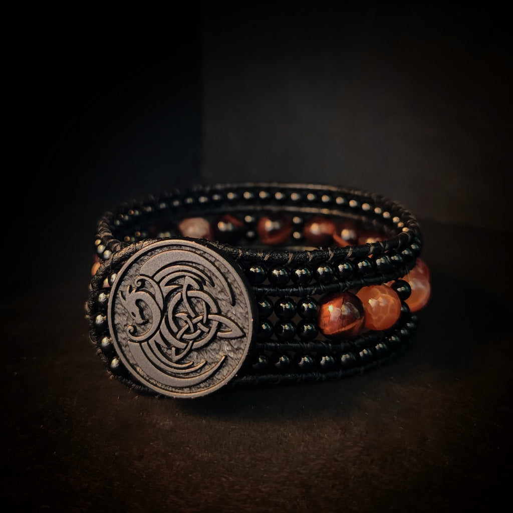 Tiger's Eye & Fire Leather Bracelet - NovaSmartLinks