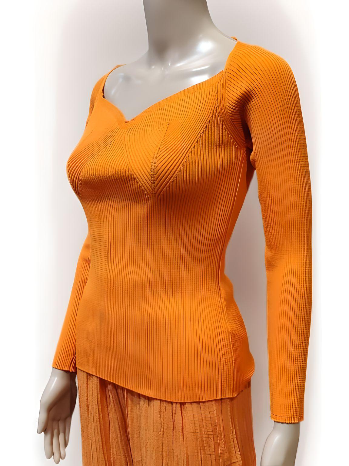 Orange Woven V-Neck Blouse - NovaSmartLinks
