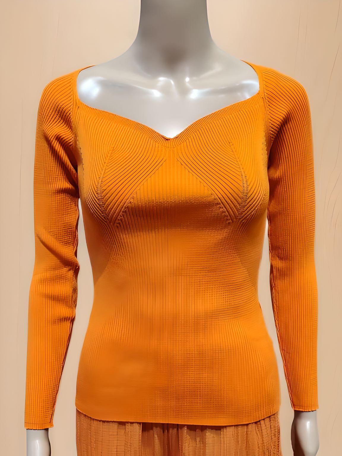 Orange Woven V-Neck Blouse - NovaSmartLinks