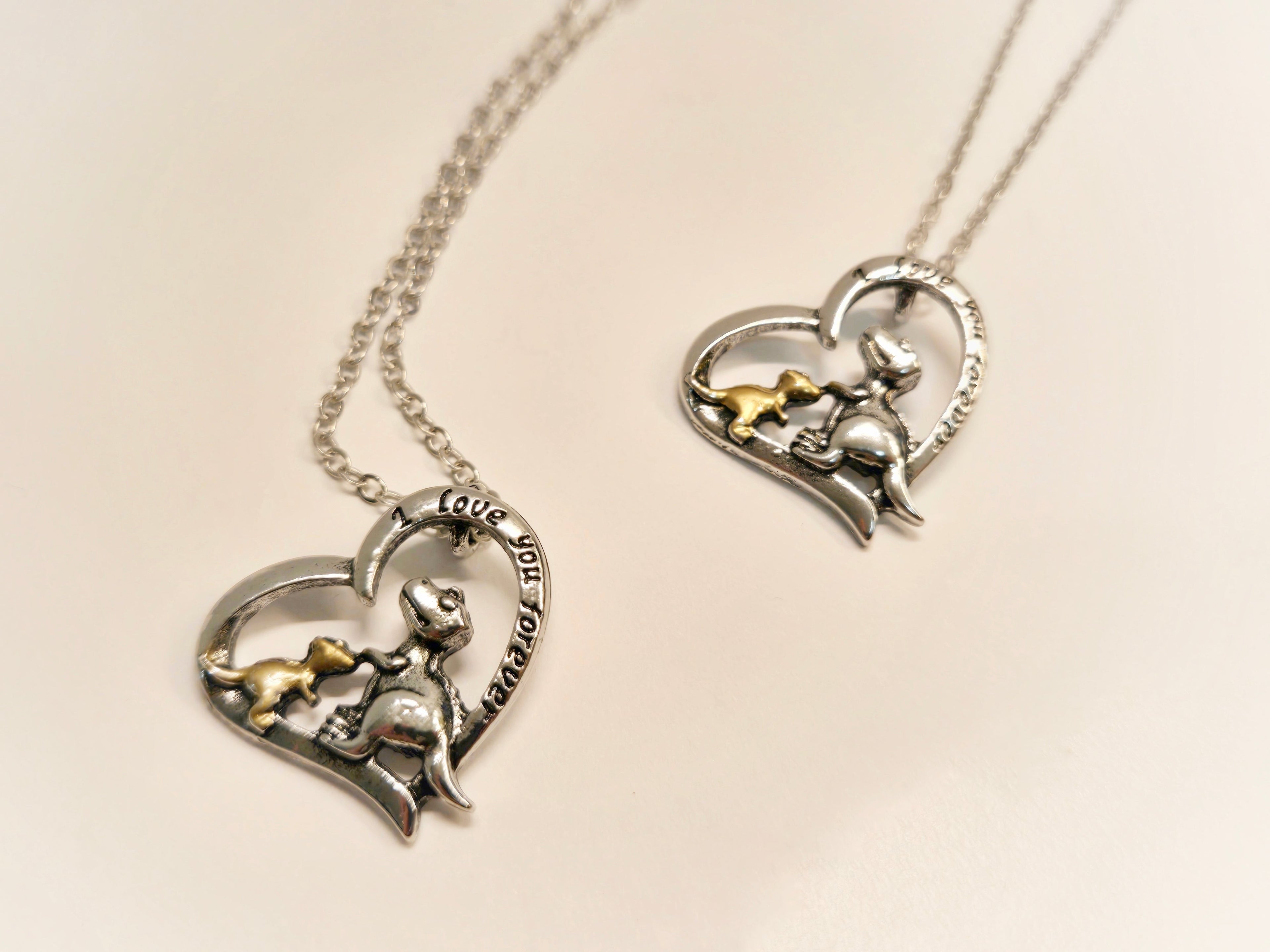 Mom & Daughter Matching Necklaces | I Love You Forever - Mama & Baby Dinosaurs - NovaSmartLinks
