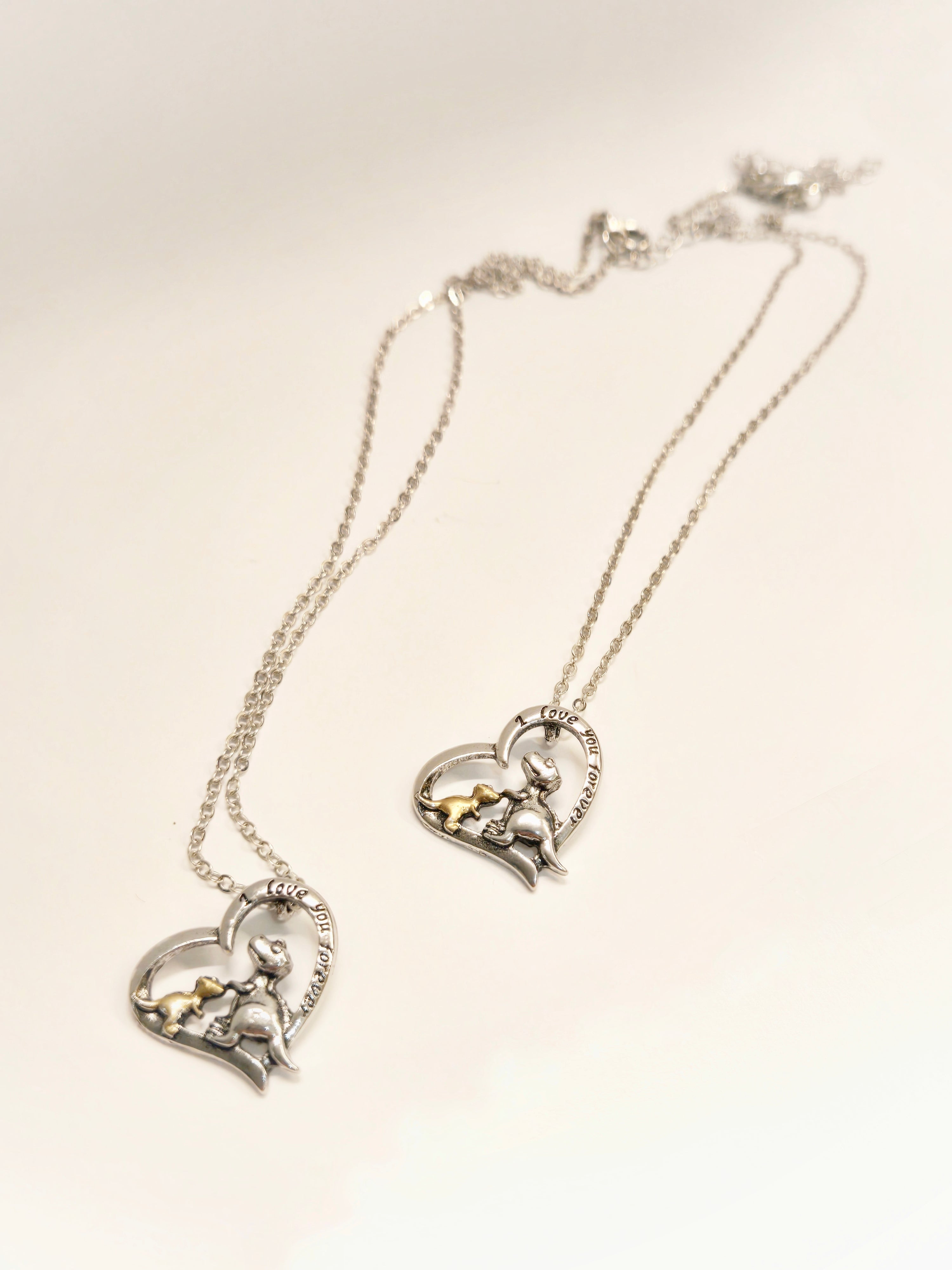 Mom & Daughter Matching Necklaces | I Love You Forever - Mama & Baby Dinosaurs - NovaSmartLinks