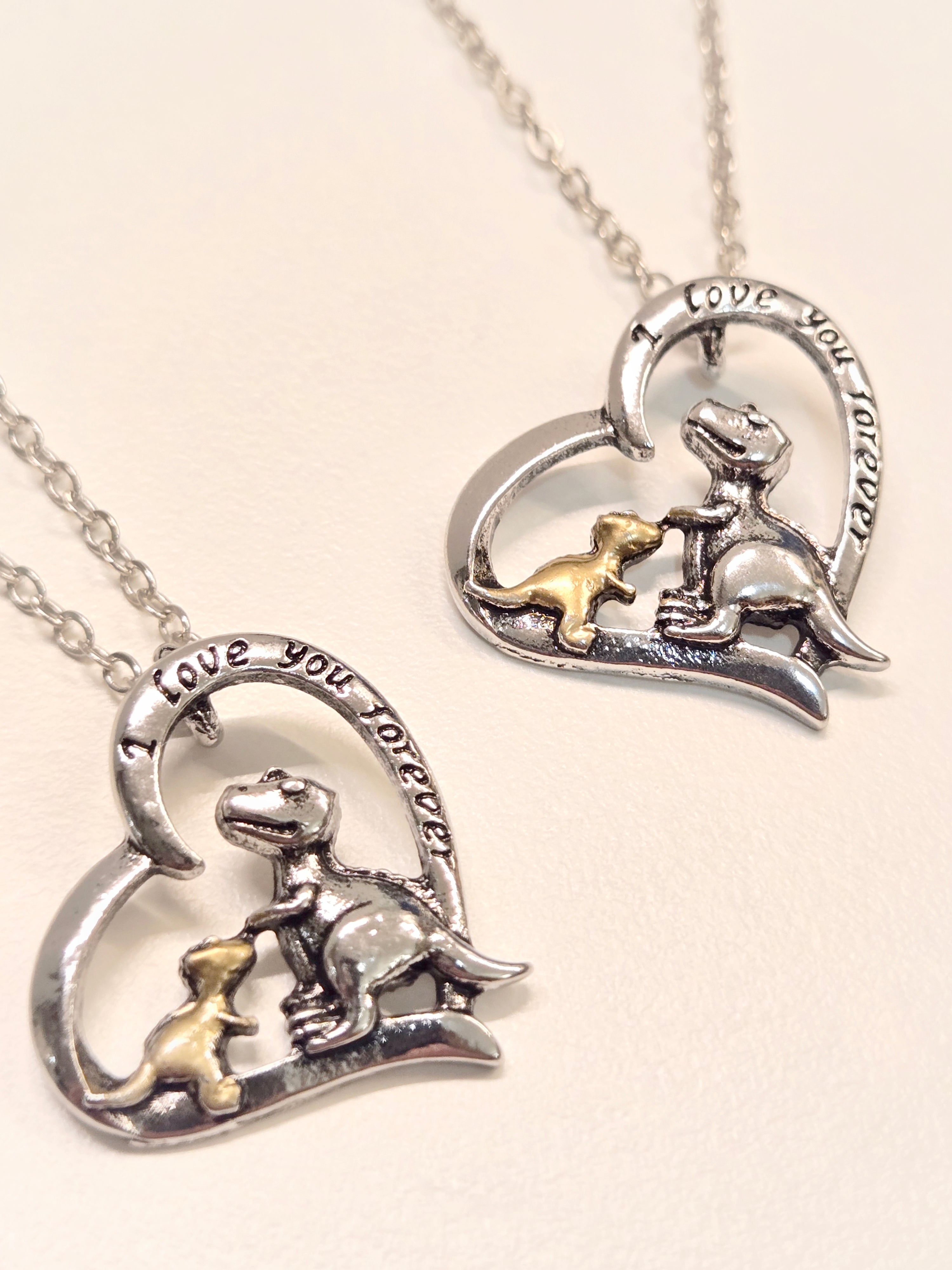 Mom & Daughter Matching Necklaces | I Love You Forever - Mama & Baby Dinosaurs - NovaSmartLinks