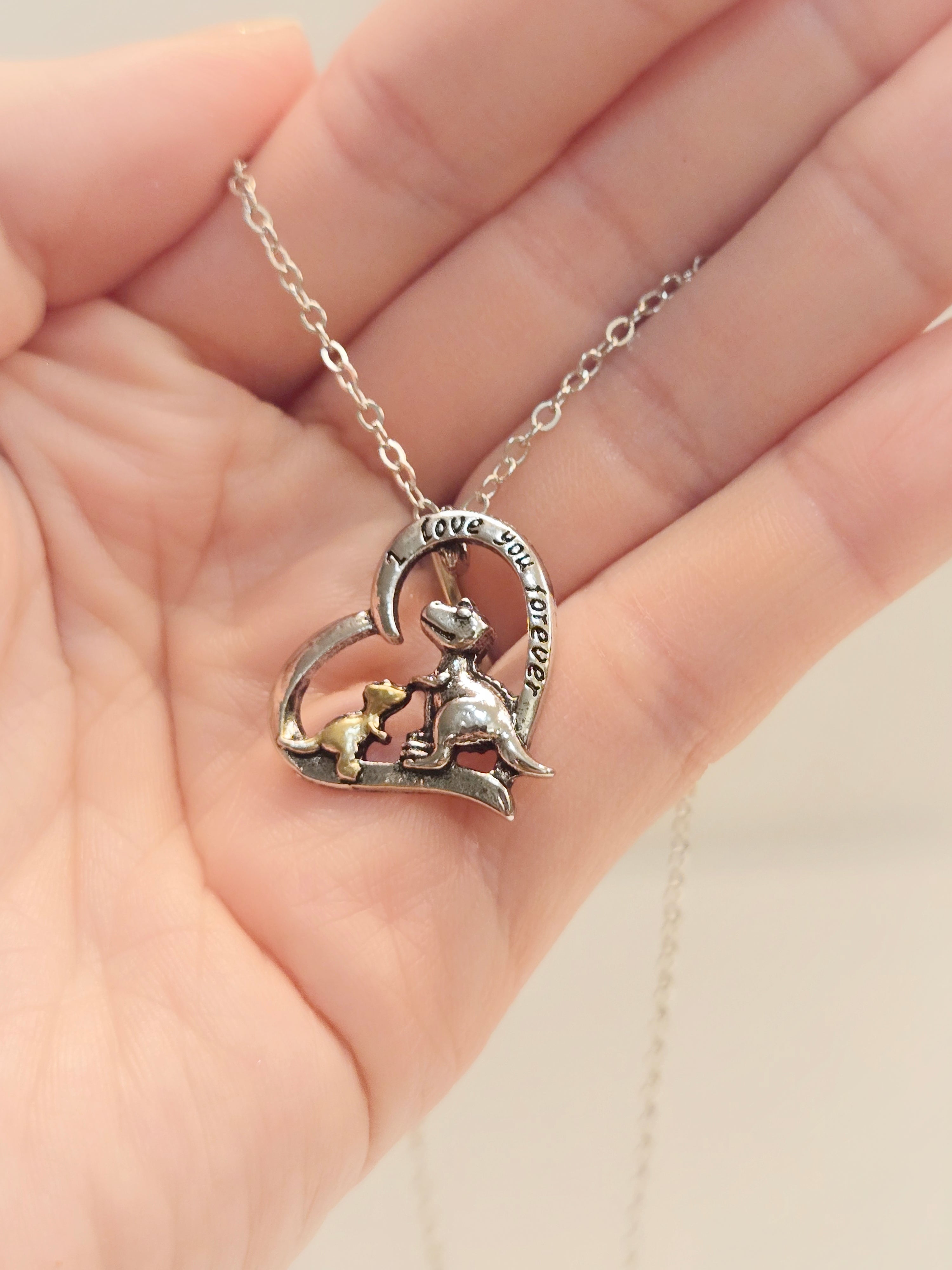 Mom & Daughter Matching Necklaces | I Love You Forever - Mama & Baby Dinosaurs - NovaSmartLinks