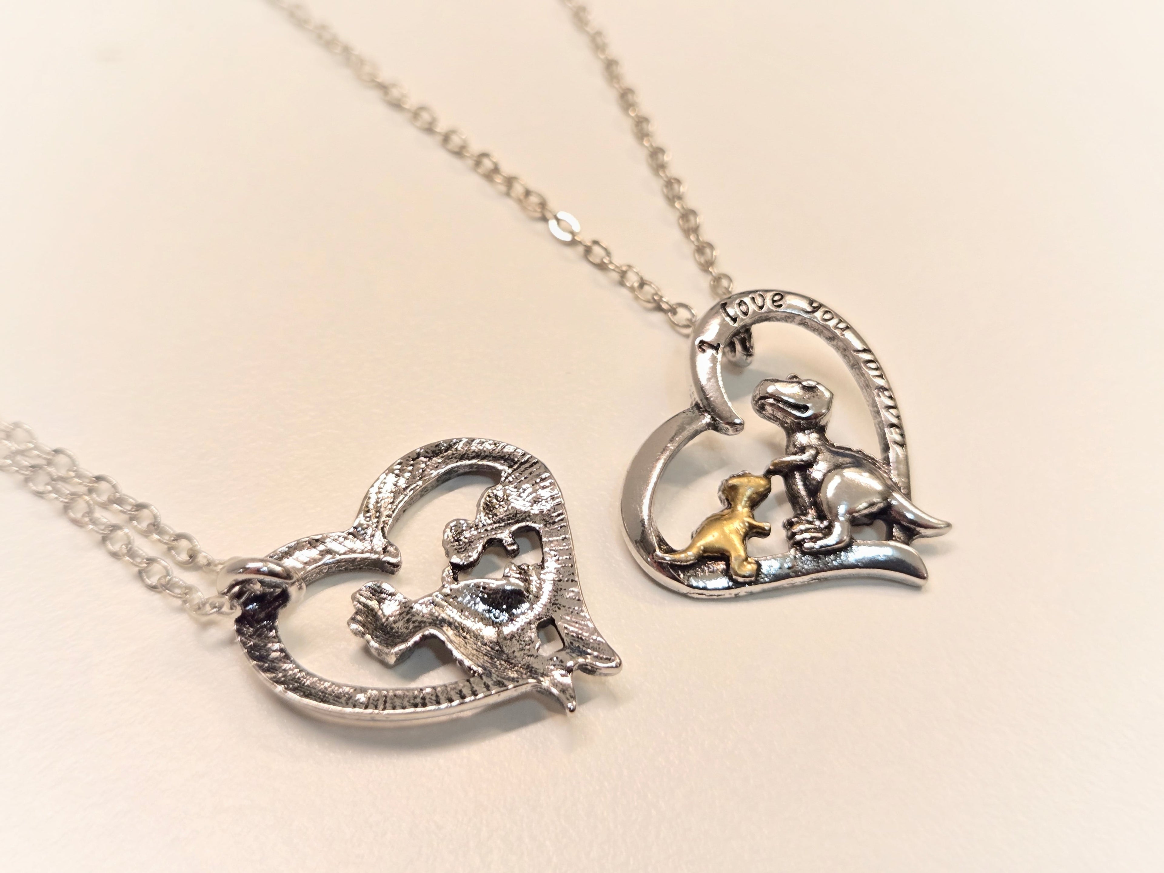 Mom & Daughter Matching Necklaces | I Love You Forever - Mama & Baby Dinosaurs - NovaSmartLinks