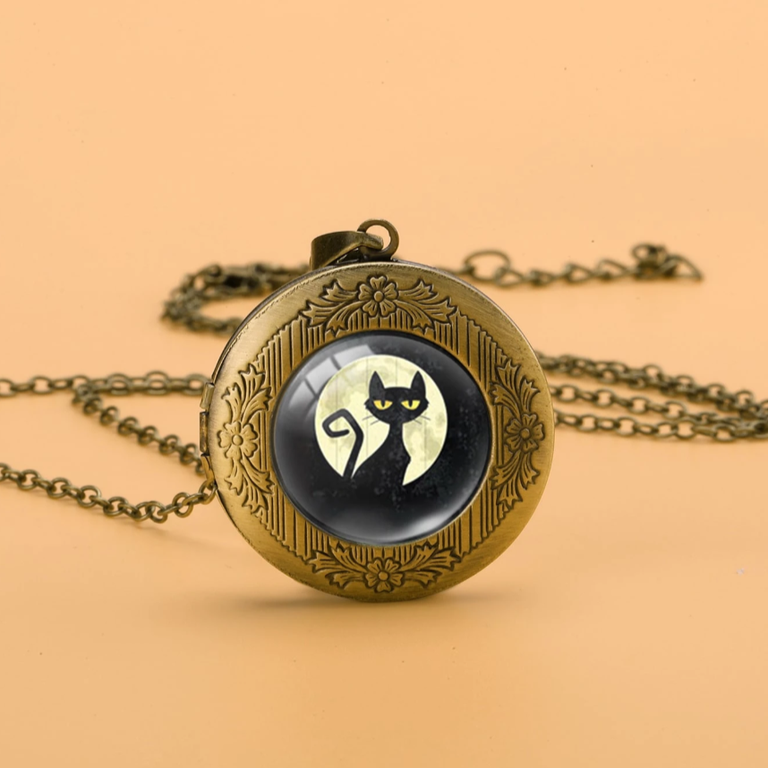 Black Cat Locket Necklace - NovaSmartLinks