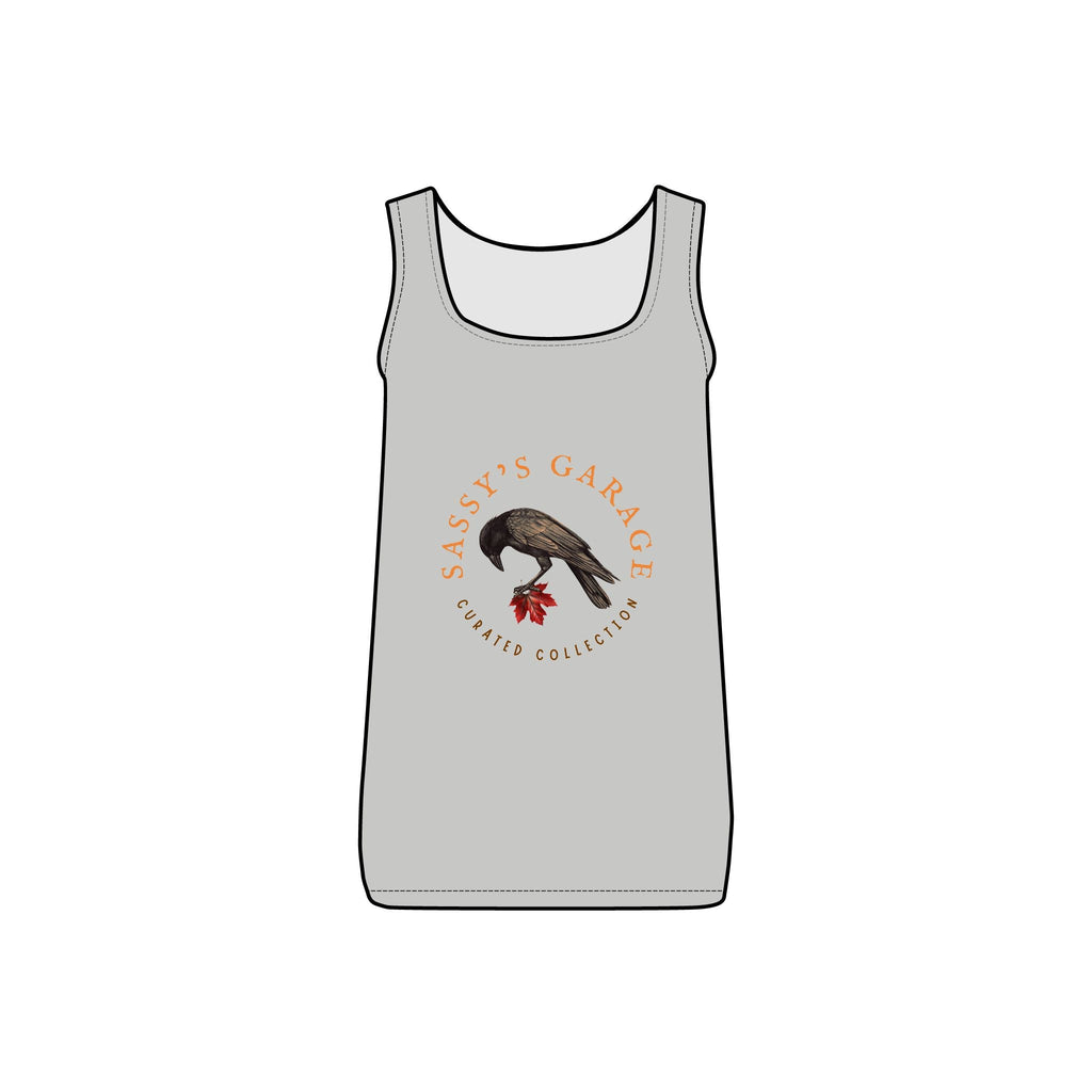 Sassy's Garage Women's Micro Ribbed Tank Top, Casual Summer Wear, Crow Graphic Tee, Trendy Vintage Style - NovaSmartLinks
