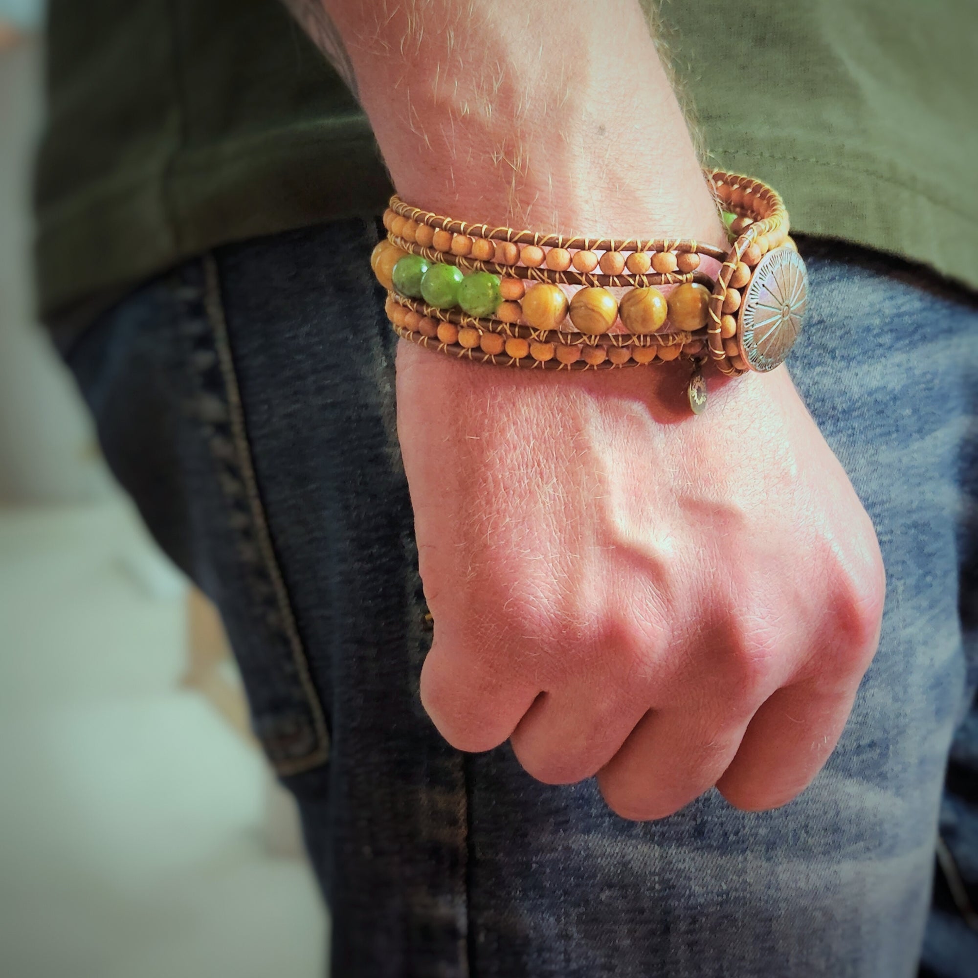 Canadian Jade & Sandalwood Cuff Bracelet - NovaSmartLinks