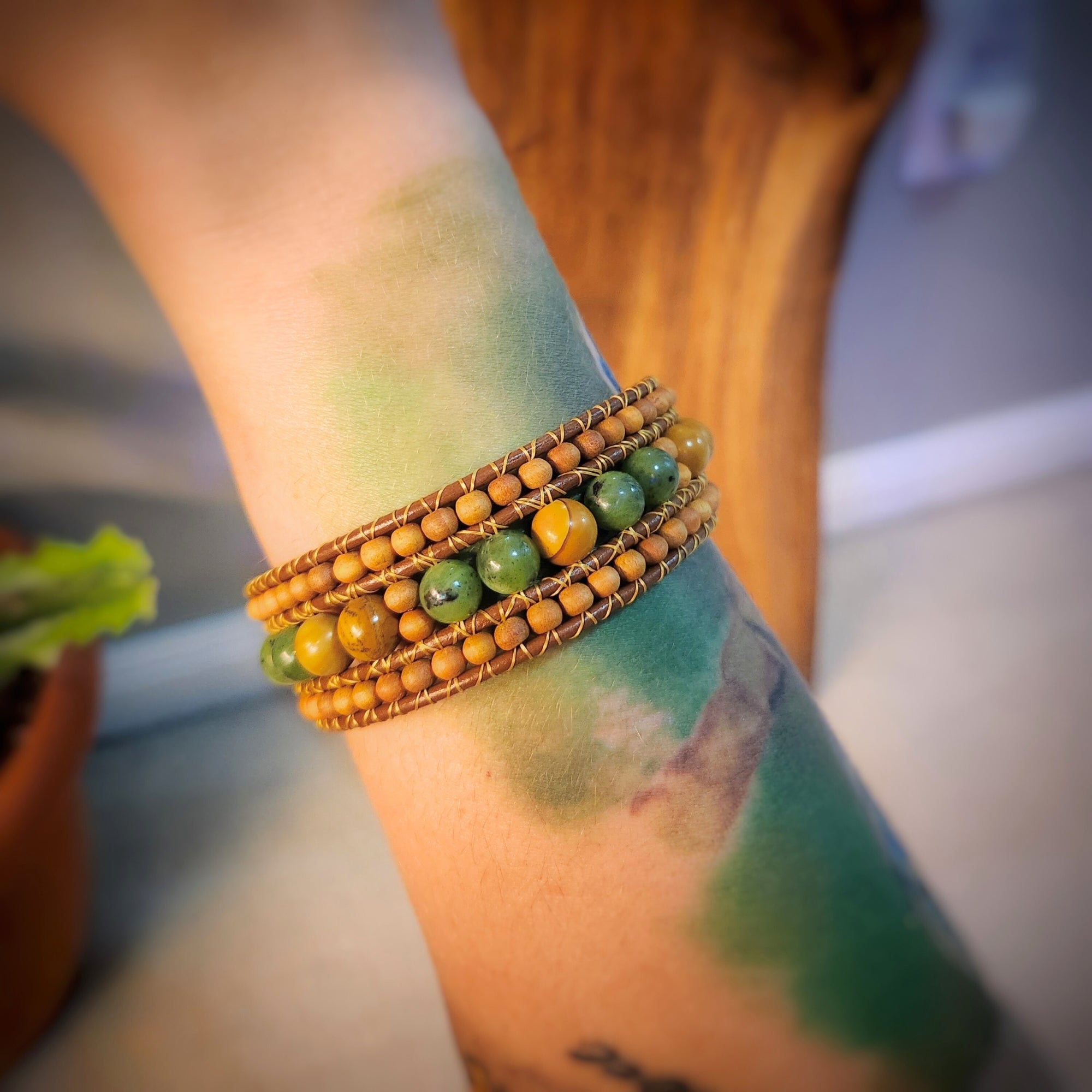 Canadian Jade & Sandalwood Cuff Bracelet - NovaSmartLinks