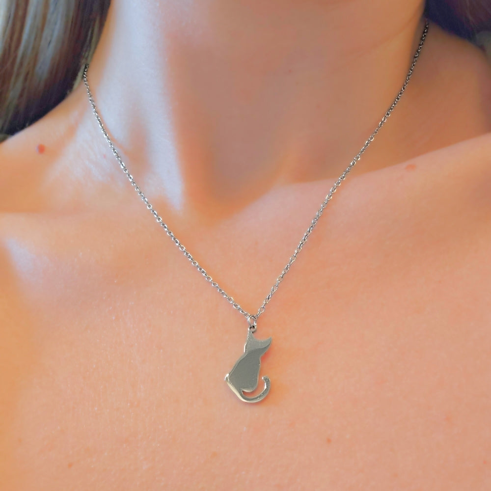 Cat Silhouette Necklace (Silver) - NovaSmartLinks