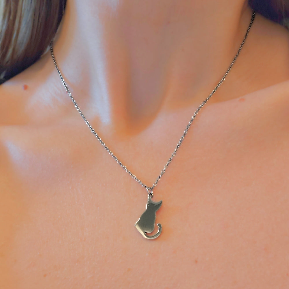 Cat Silhouette Necklace (Silver) - NovaSmartLinks