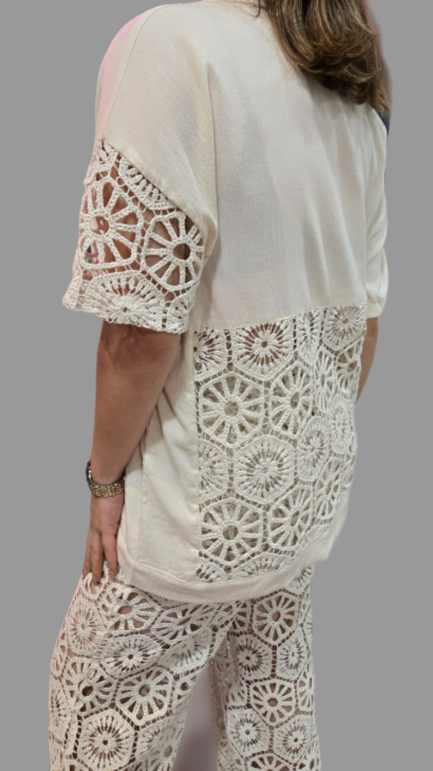 Cream Crochet Lined Over Shirt