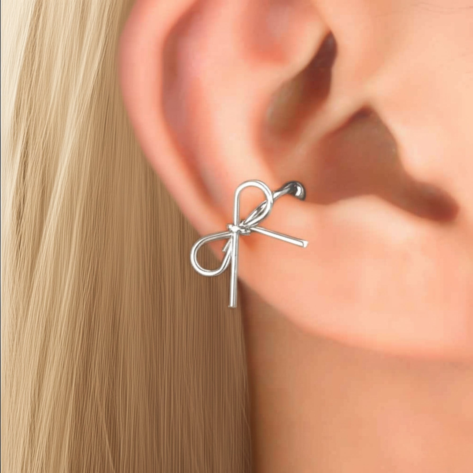 Dainty Bow Ear Cuff (Silver) - NovaSmartLinks