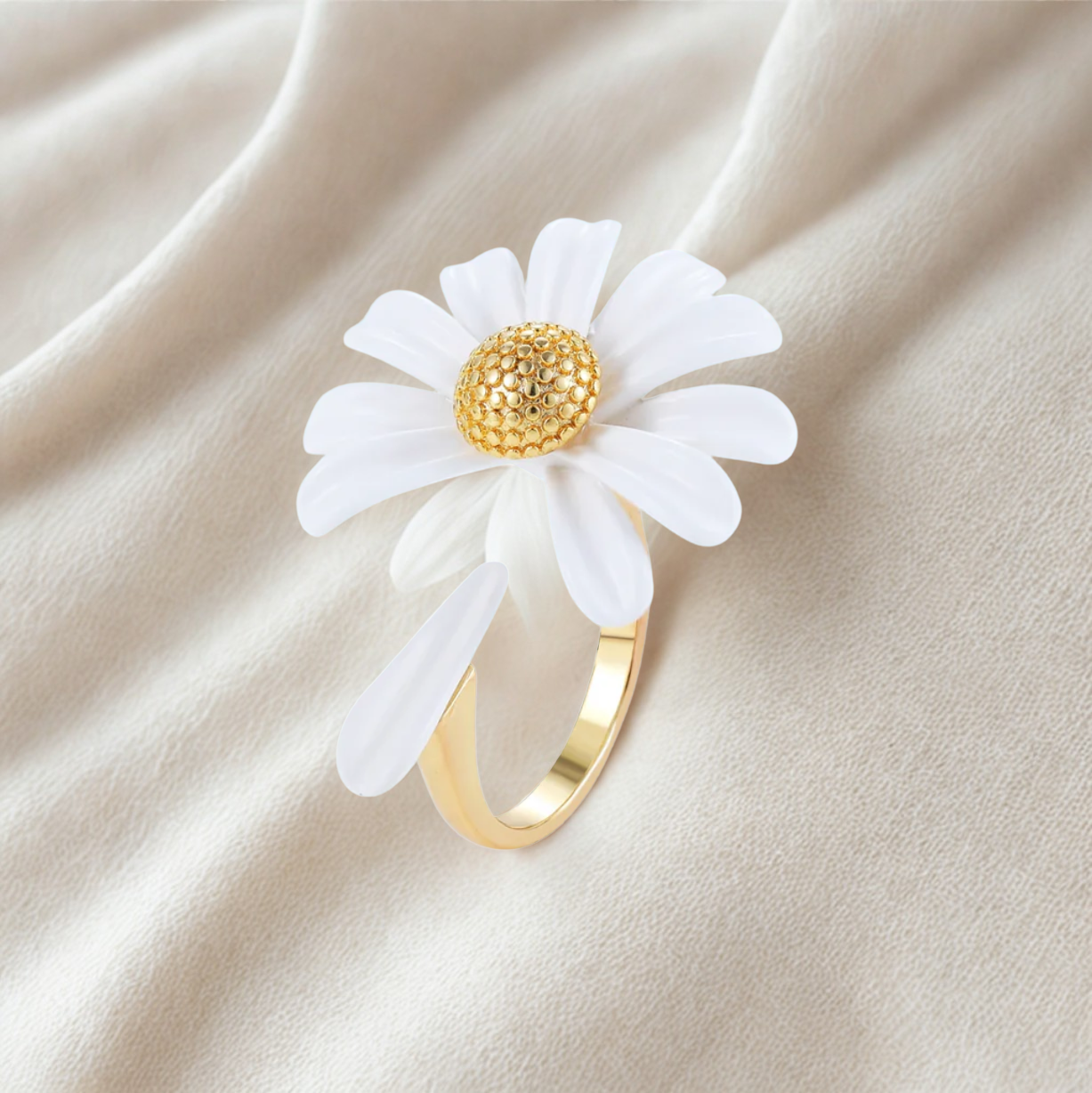Daisy Petal Open Ring | White & Gold - NovaSmartLinks