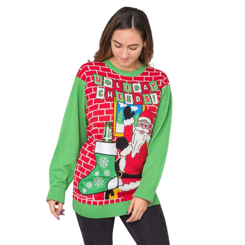Holiday Cheers! Santa With Beer Holder Stocking  Sweater - NovaSmartLinks