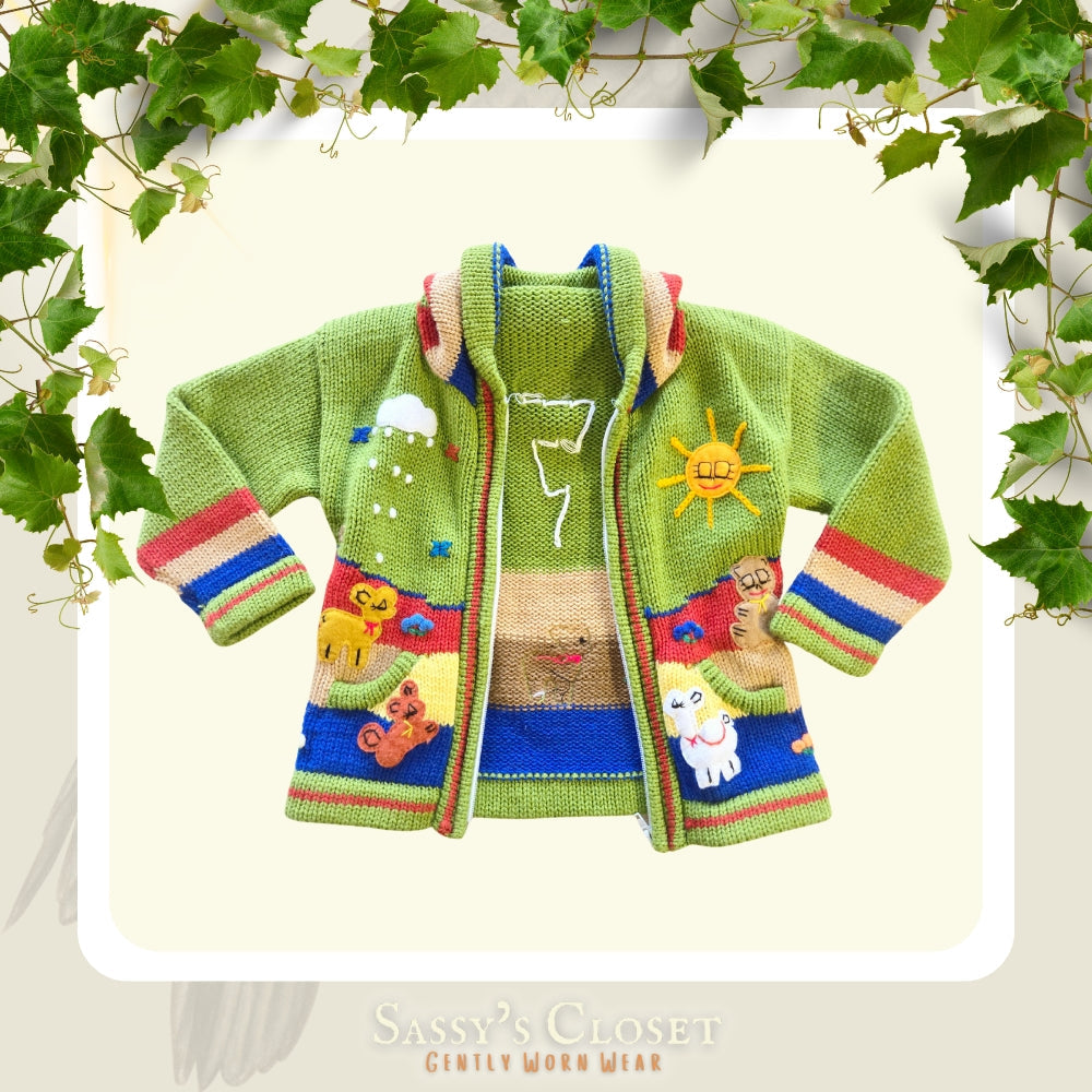 Kids Hand-Knit Alpaca Wool Sweater (Green) - NovaSmartLinks