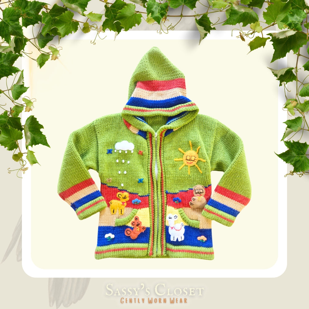 Kids Hand-Knit Alpaca Wool Sweater (Green) - NovaSmartLinks