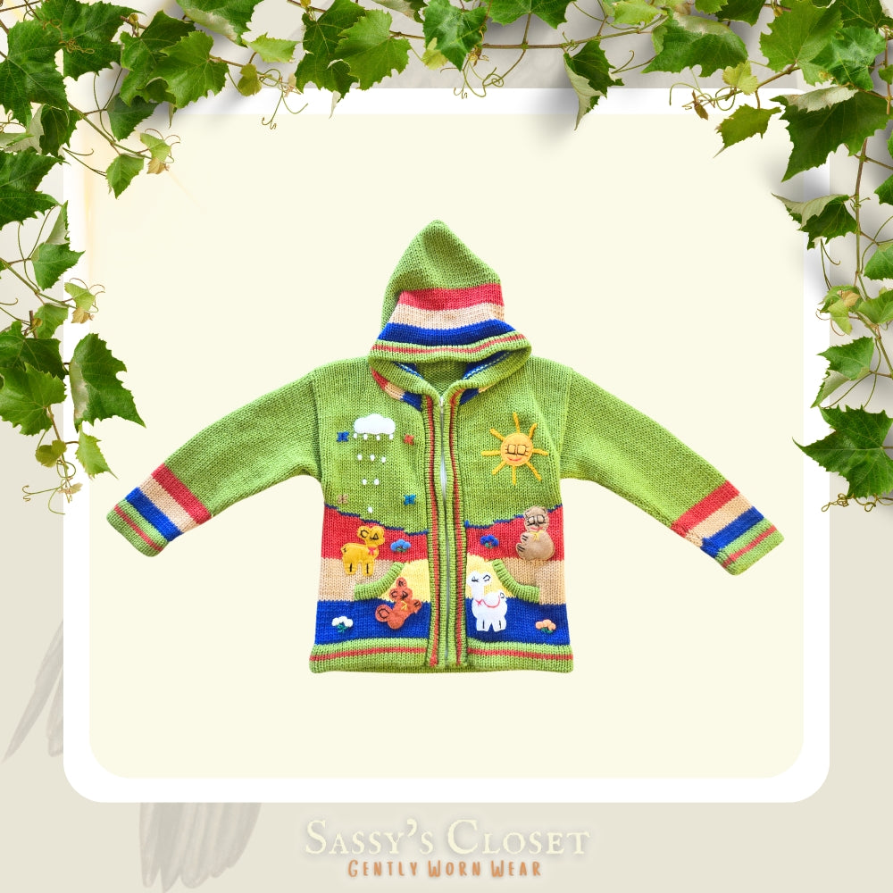 Kids Hand-Knit Alpaca Wool Sweater (Green) - NovaSmartLinks