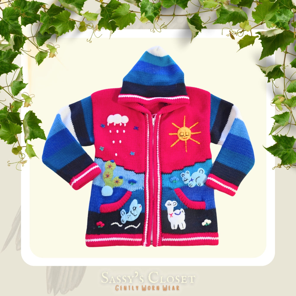 Kids Hand-Knit Alpaca Wool Sweater (Red) - NovaSmartLinks