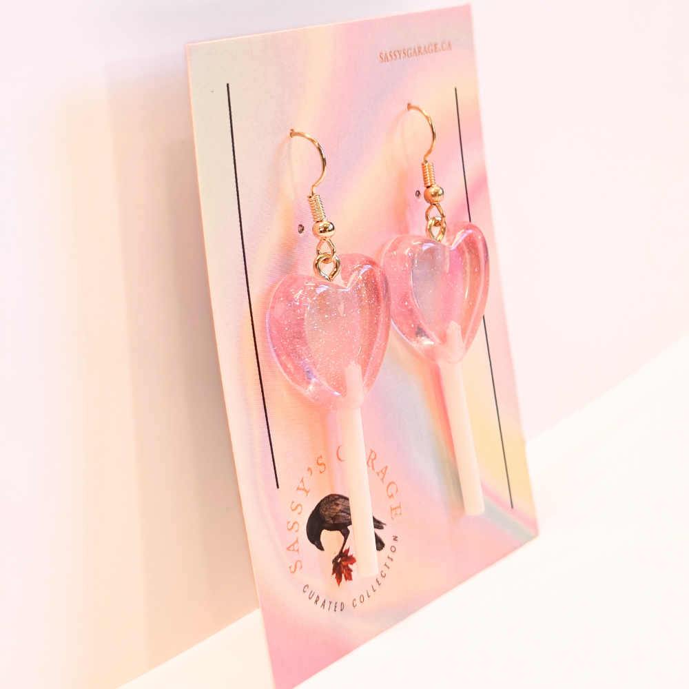 Lollipop Earrings (Pink Hearts) - NovaSmartLinks