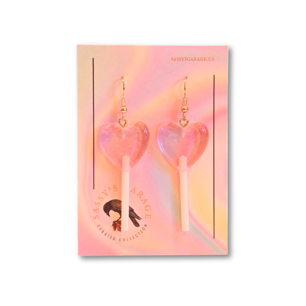 Lollipop Earrings (Pink Hearts) - NovaSmartLinks