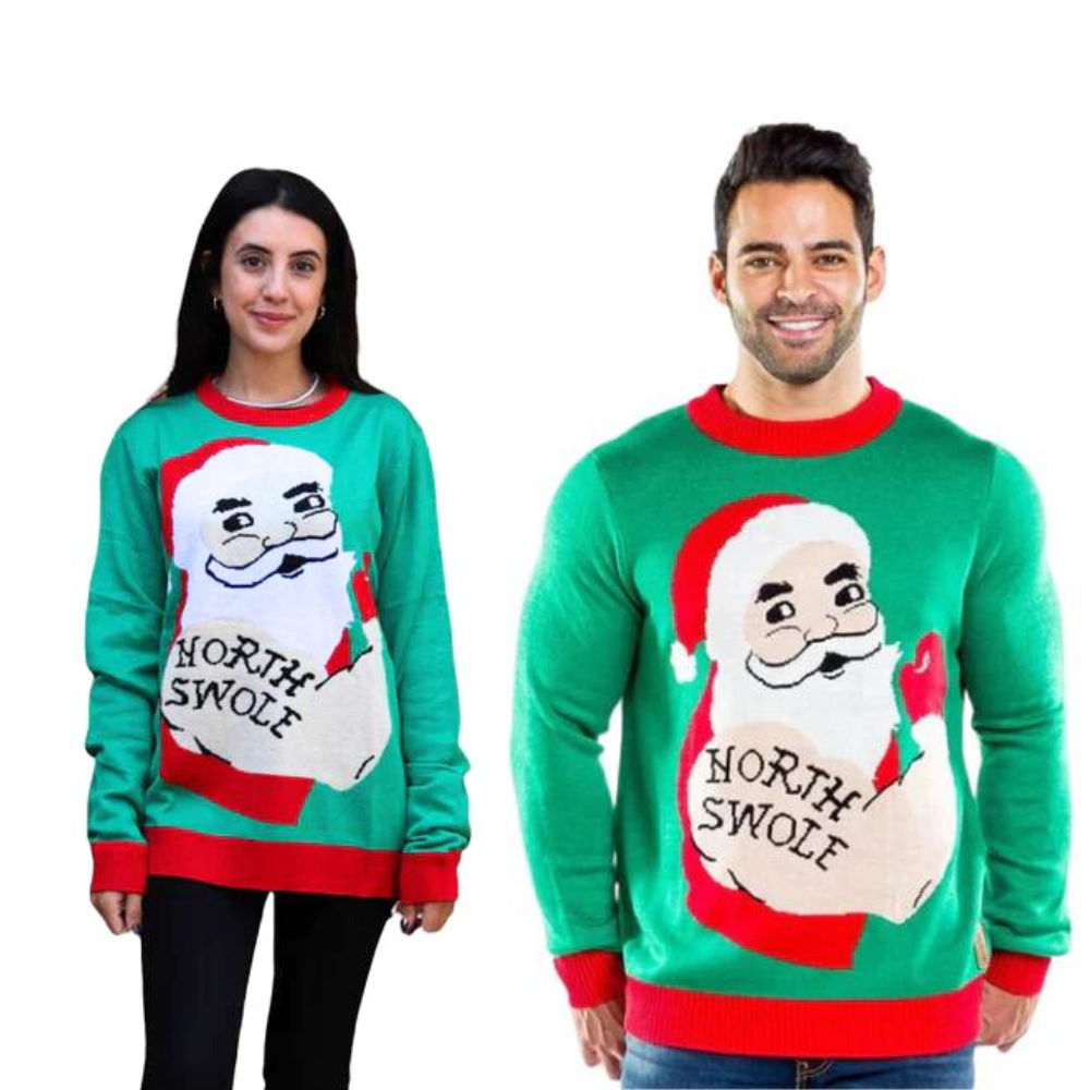 Couple - Bulky Santa North Swole Christmas Sweater - NovaSmartLinks