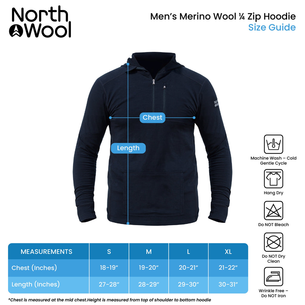 NorthWool Men's Merino Wool 1/4 Zip Midlayer Hoodie with Pouch and Pocket 260 GSM - NovaSmartLinks