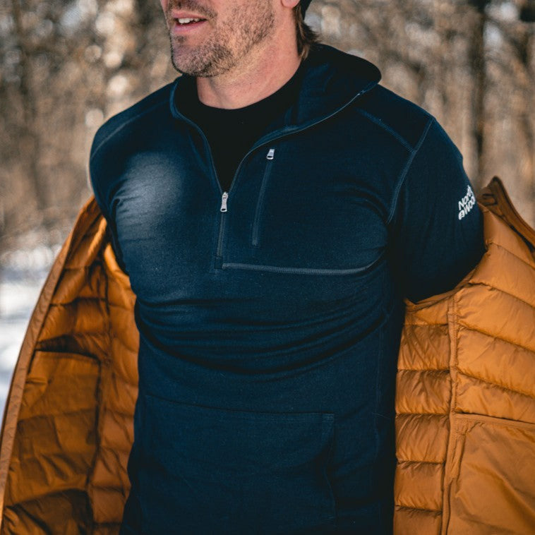 NorthWool Men's Merino Wool 1/4 Zip Midlayer Hoodie with Pouch and Pocket 260 GSM - NovaSmartLinks