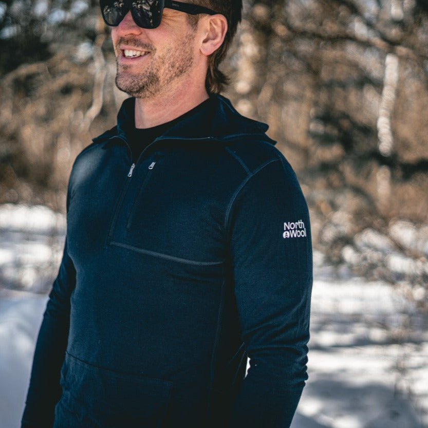 NorthWool Men's Merino Wool 1/4 Zip Midlayer Hoodie with Pouch and Pocket 260 GSM - NovaSmartLinks