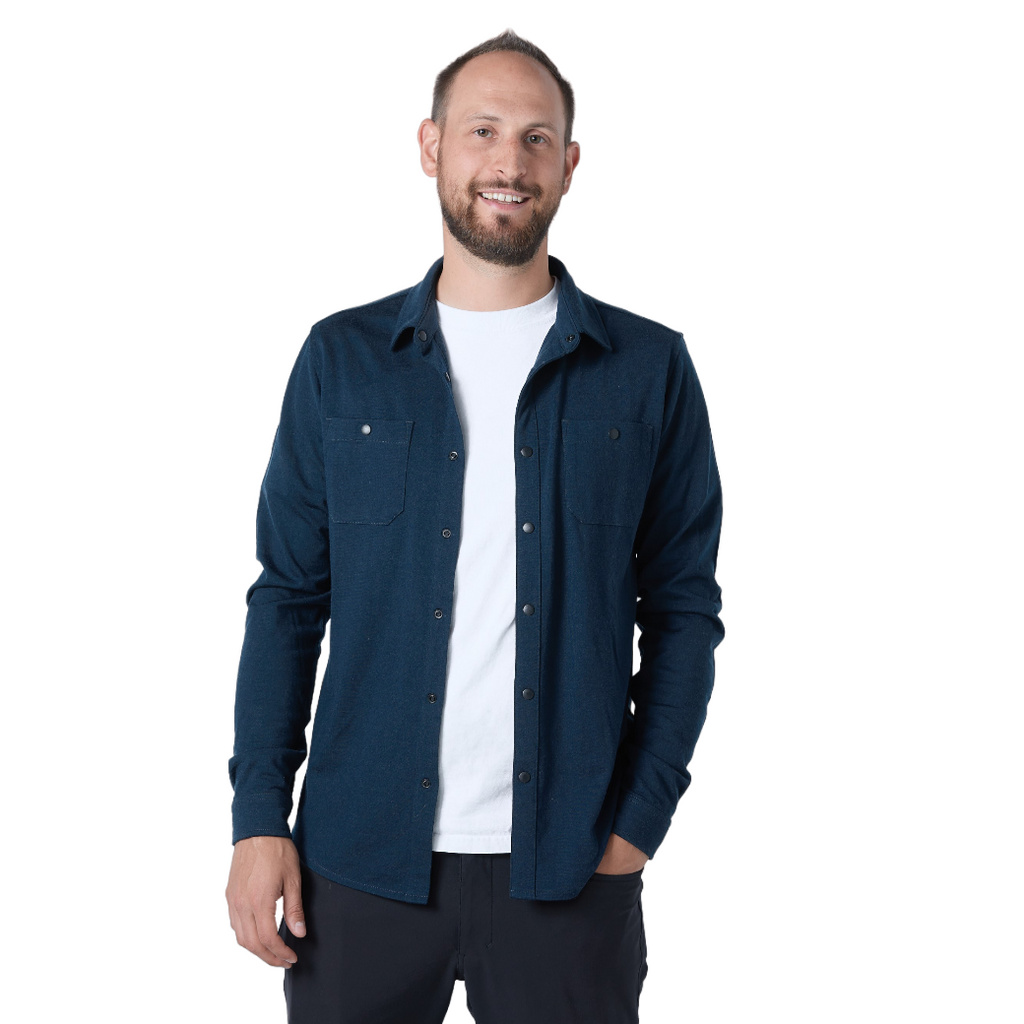 NorthWool Men's Merino Wool Shaket - Midweight Button Down Regular Fit (Navy) - NovaSmartLinks