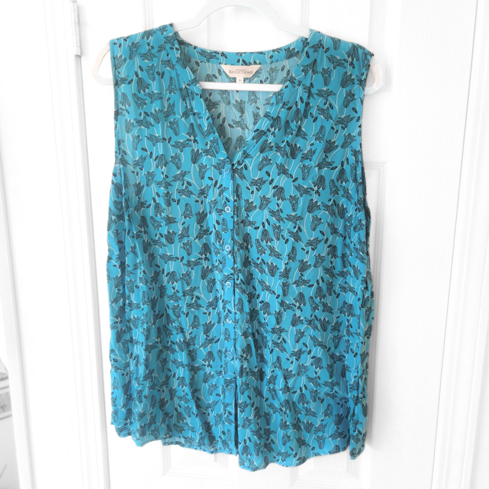 Northern Reflections Blue Floral Button-Up Sleeveless Blouse [XL] - NovaSmartLinks