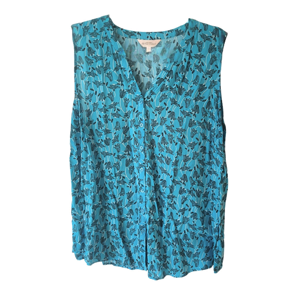 Northern Reflections Blue Floral Button-Up Sleeveless Blouse [XL] - NovaSmartLinks