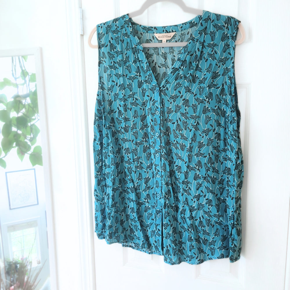 Northern Reflections Blue Floral Button-Up Sleeveless Blouse [XL] - NovaSmartLinks