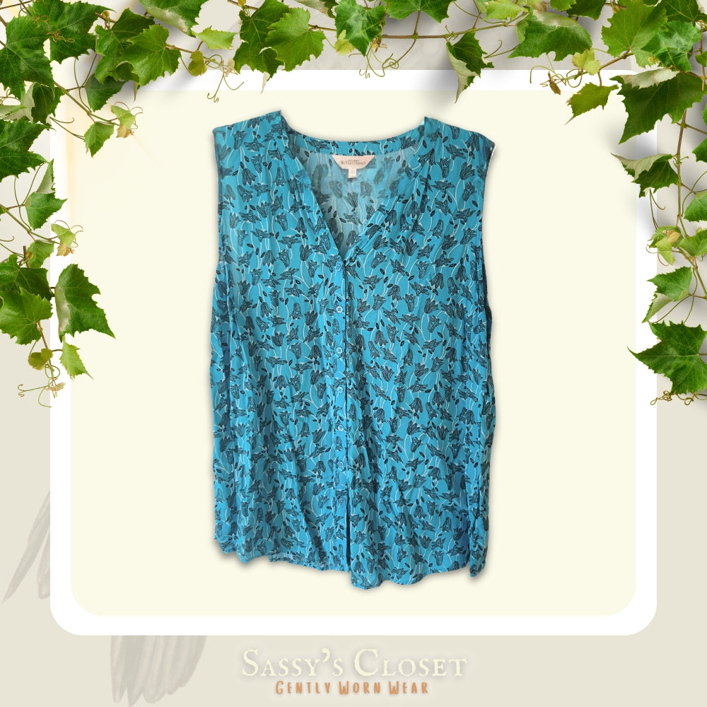 Northern Reflections Blue Floral Button-Up Sleeveless Blouse [XL] - NovaSmartLinks