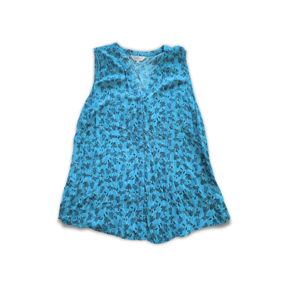 Northern Reflections Blue Floral Button-Up Sleeveless Blouse [XL] - NovaSmartLinks