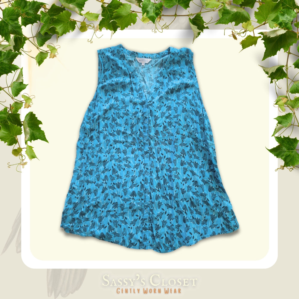 Northern Reflections Blue Floral Button-Up Sleeveless Blouse [XL] - NovaSmartLinks
