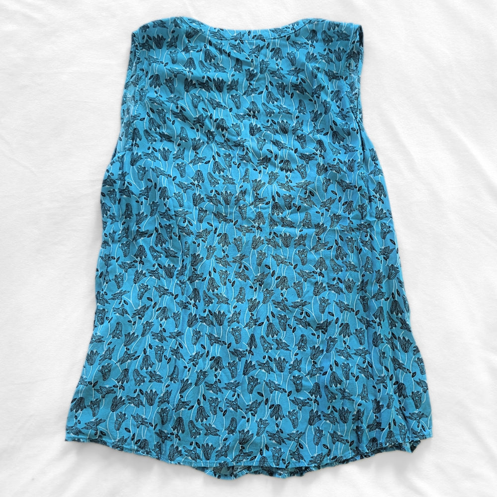 Northern Reflections Blue Floral Button-Up Sleeveless Blouse [XL] - NovaSmartLinks