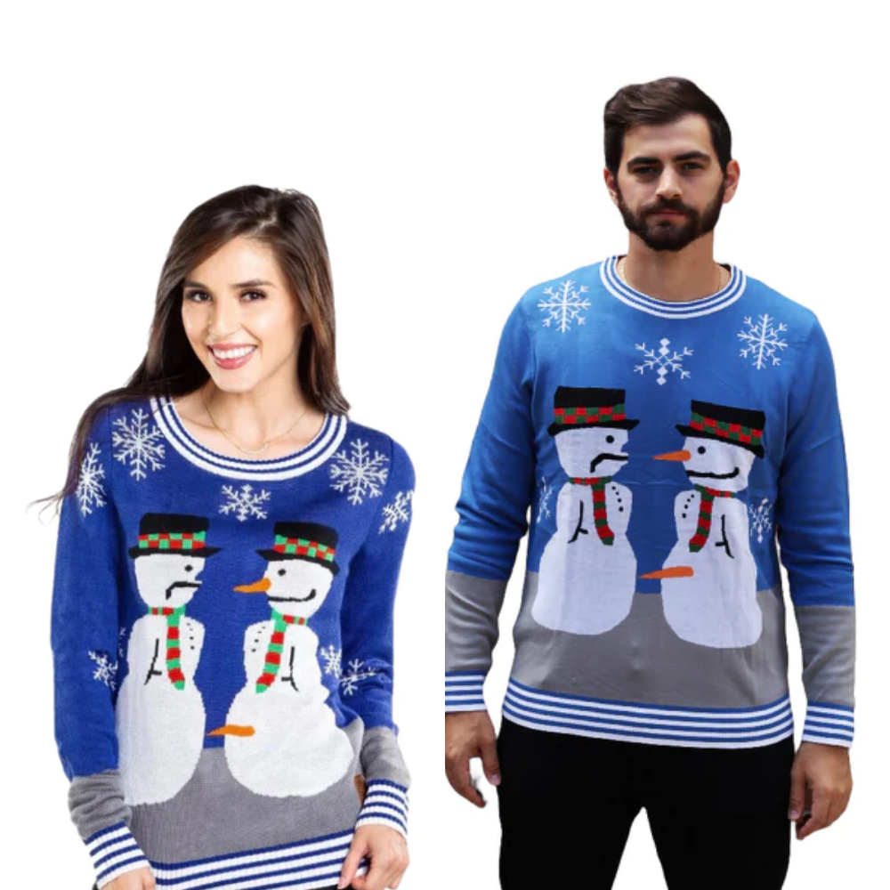 Couple - Snowman Nose Thief Blue Christmas Sweater - NovaSmartLinks