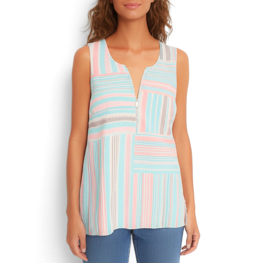 Tommy Bahama Women's Kohala Stripe 1/4 Zip Linen Tank Top Blouse [L] - NovaSmartLinks