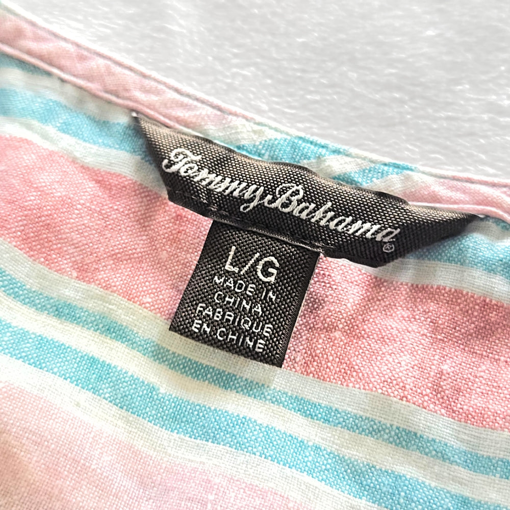 Tommy Bahama Women's Kohala Stripe 1/4 Zip Linen Tank Top Blouse [L] - NovaSmartLinks