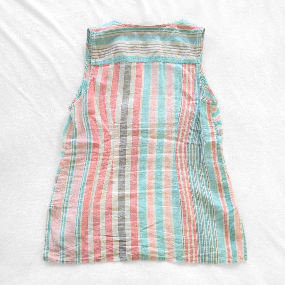 Tommy Bahama Women's Kohala Stripe 1/4 Zip Linen Tank Top Blouse [L] - NovaSmartLinks