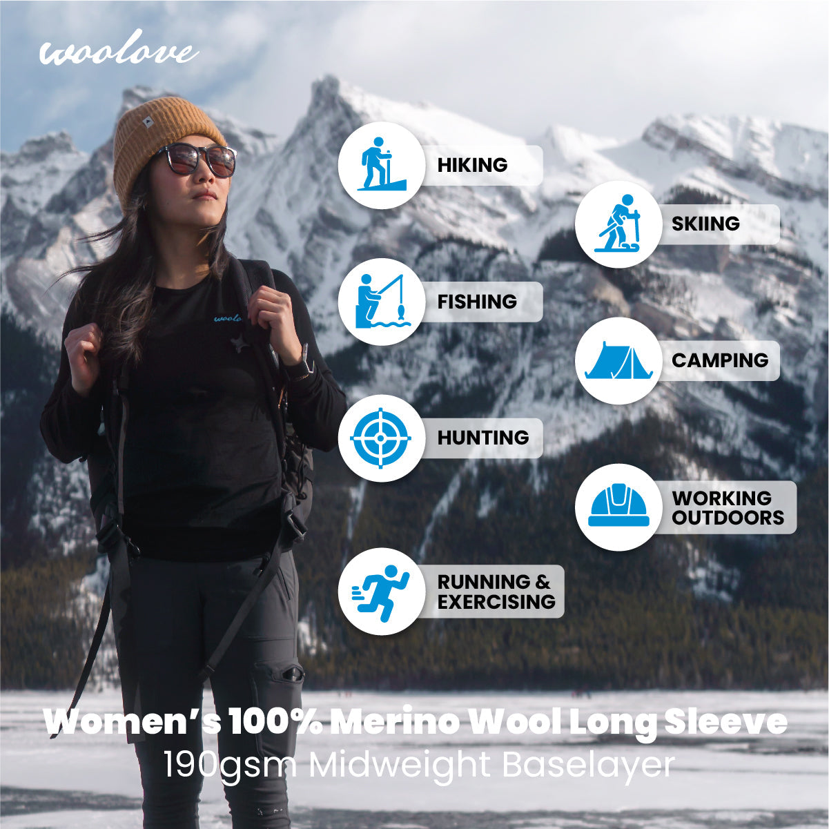 Women's 100% Merino Wool Base Layer Long Sleeve Crew Neck Shirt 190 GSM - NovaSmartLinks