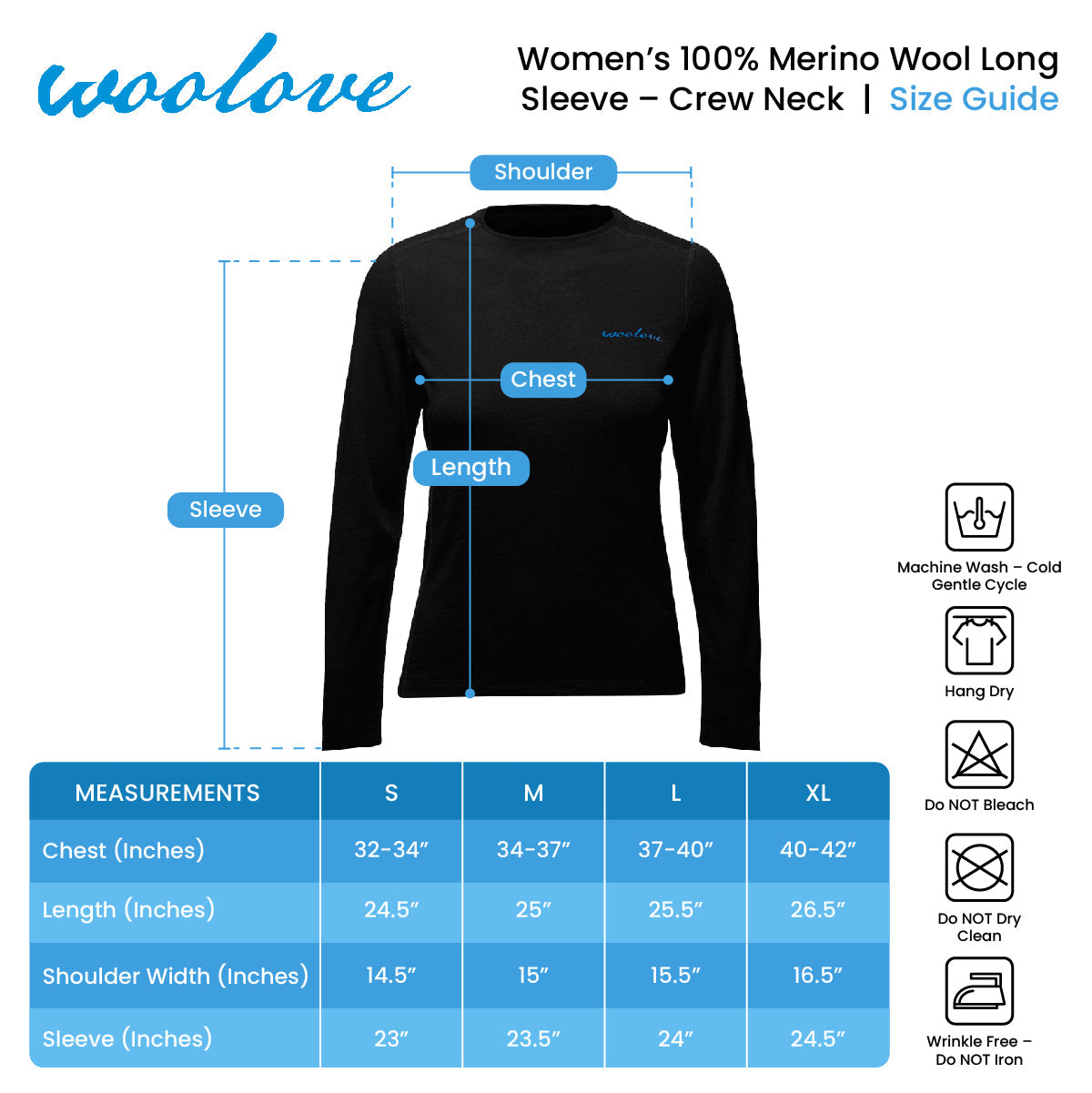 Women's 100% Merino Wool Base Layer Long Sleeve Crew Neck Shirt 190 GSM - NovaSmartLinks