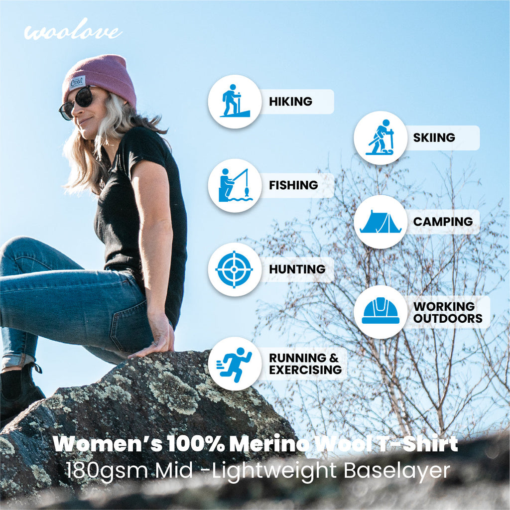 Women's 100% Merino Wool Short Sleeve T-Shirt 180 GSM - Lightweight - NovaSmartLinks