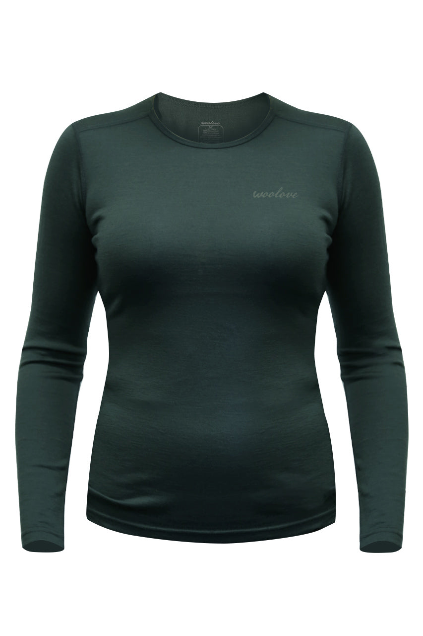 Women's 100% Merino Wool Base Layer Long Sleeve Crew Neck Shirt 190 GSM - NovaSmartLinks